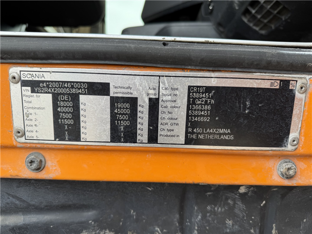 Scania R450 4x2 Euro 6 Disab Centurion LN20 Tørsuger 12000 L