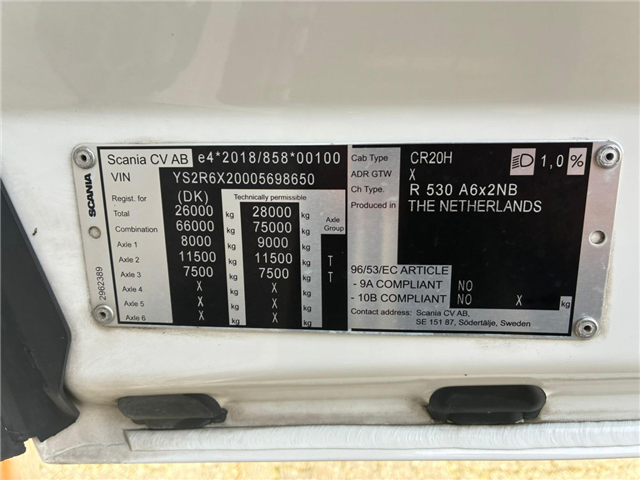 Scania R 530 A6x2NB m. 2 streng hydraulik