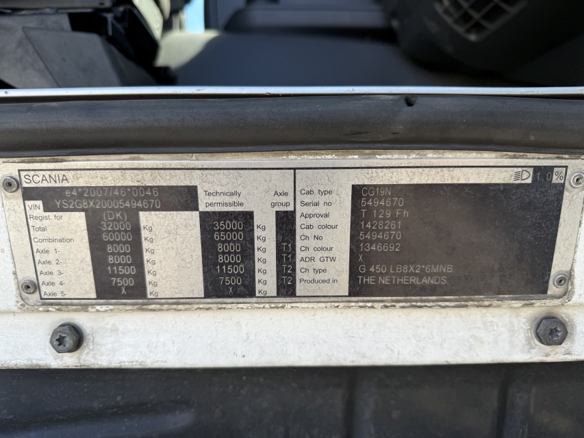Scania G450 LB 8x2*6 MNB ADR Chassis / Retarder / Euro 6