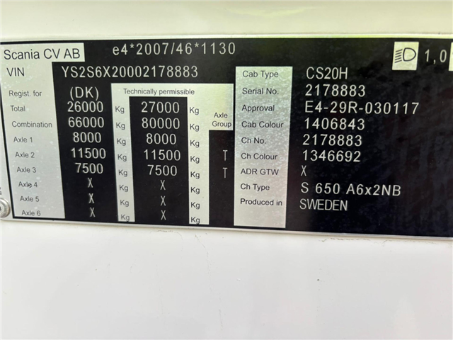 Scania S 650 A6x2NB 2 strengs hydraulic