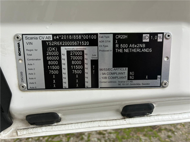 Scania R 500 A6x2NB m. 3 streng hydraulik
